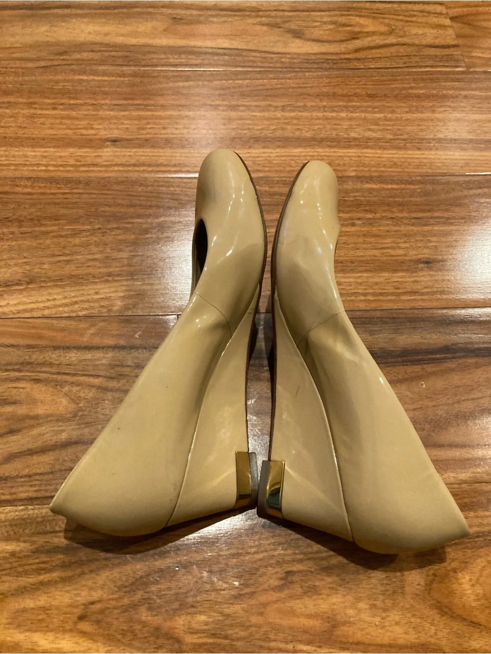 Beige Patent Wedge Pumps - Women